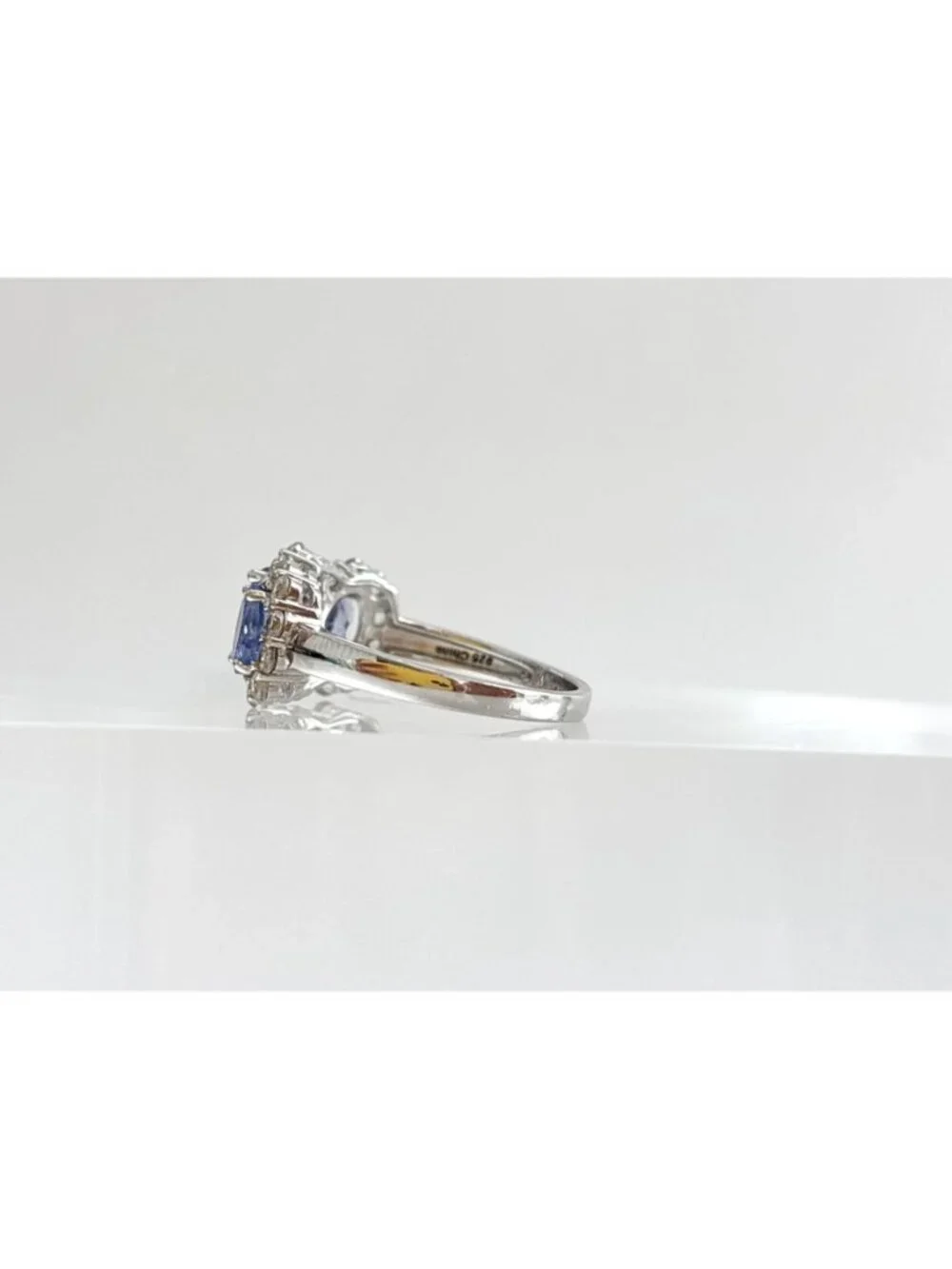 Tanzanite Gemstone Triple Oval Cut Halo Sterling Silver 925 Vintage Ring - sz 8